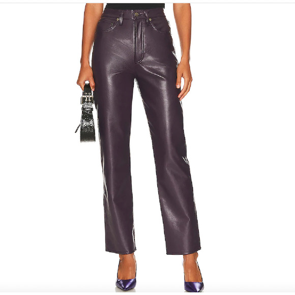 AGOLDE Recycled Leather 90's Pinch Waist Pants Night Shade NEW NWT - Picture 2 of 6